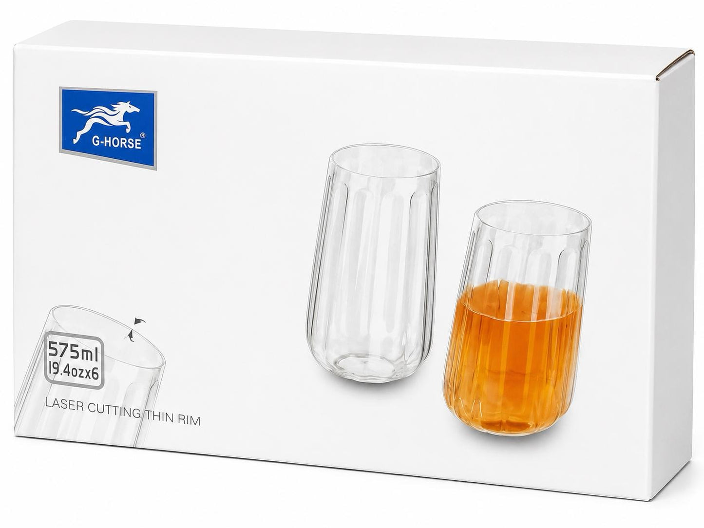 6 Piece Ribbed Glass Tumbler Set – 575ml Premium Drinking Glasses