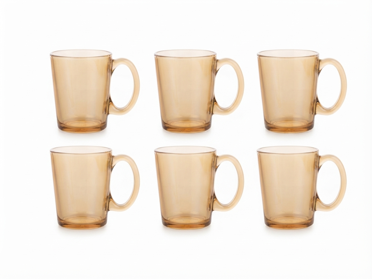 6 Piece Amber Glass Mug Set – 300ml Premium Tea & Coffee Cups