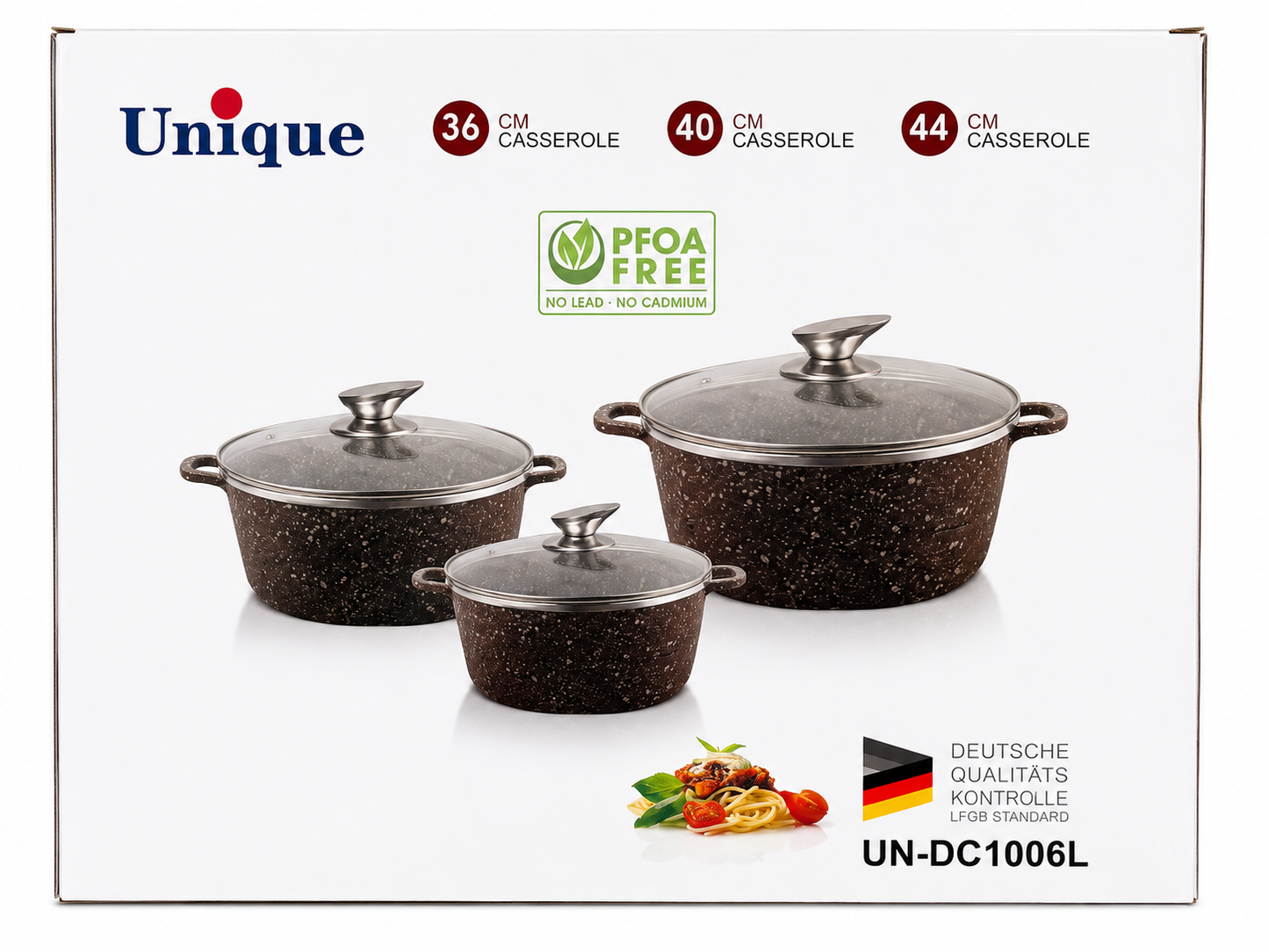 Unique 3 Piece Casserole Set – 36cm, 40cm & 44cm Non-Stick Cookware Set