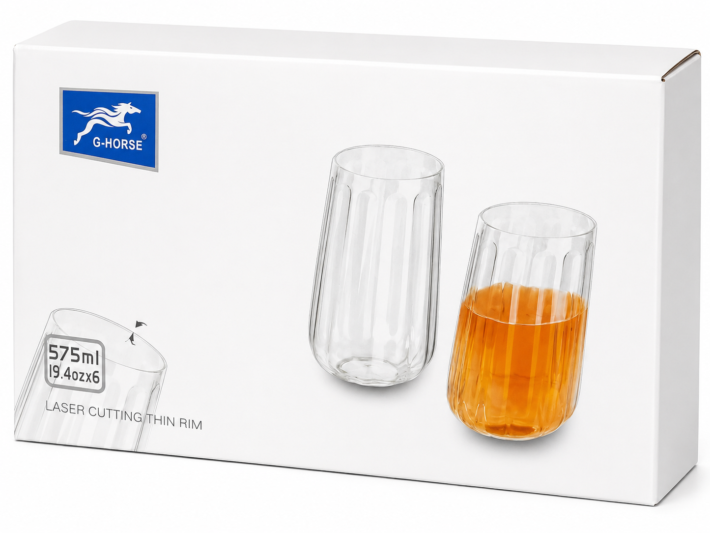 6 Piece Ribbed Glass Tumbler Set – 575ml Premium Drinking Glasses