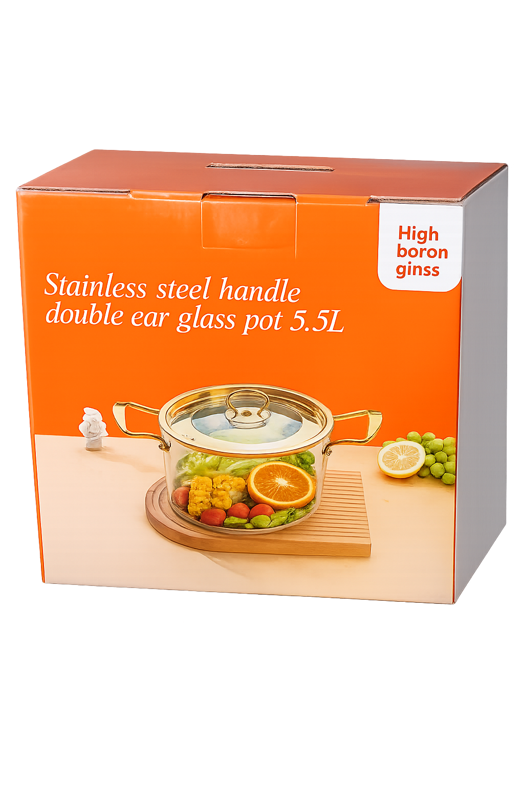 5.5L High Borosilicate Glass Cooking Pot with Stainless Steel Handles