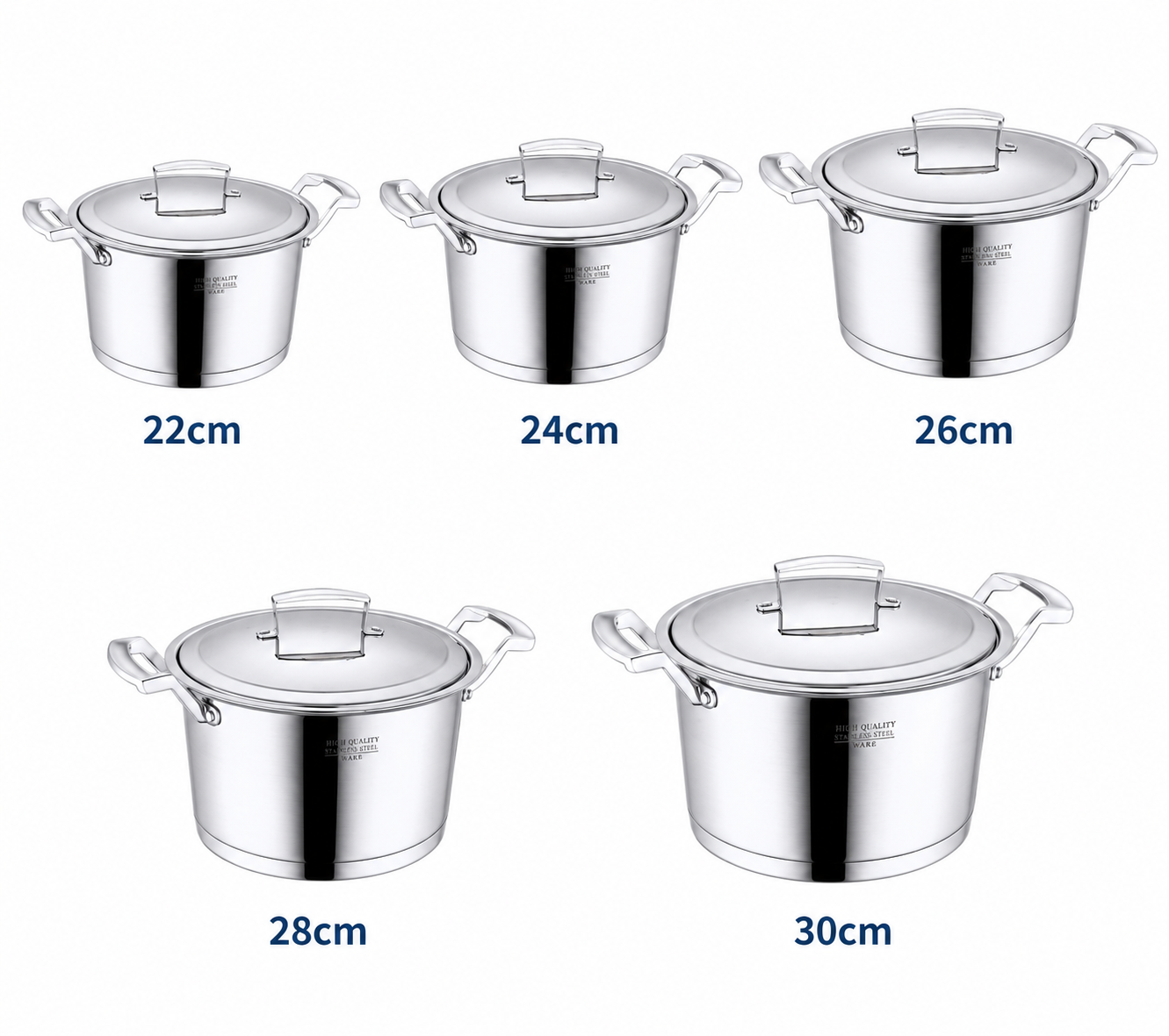 5 Piece Stainless Steel Cookware Set – 22cm, 24cm, 26cm, 28cm & 30cm