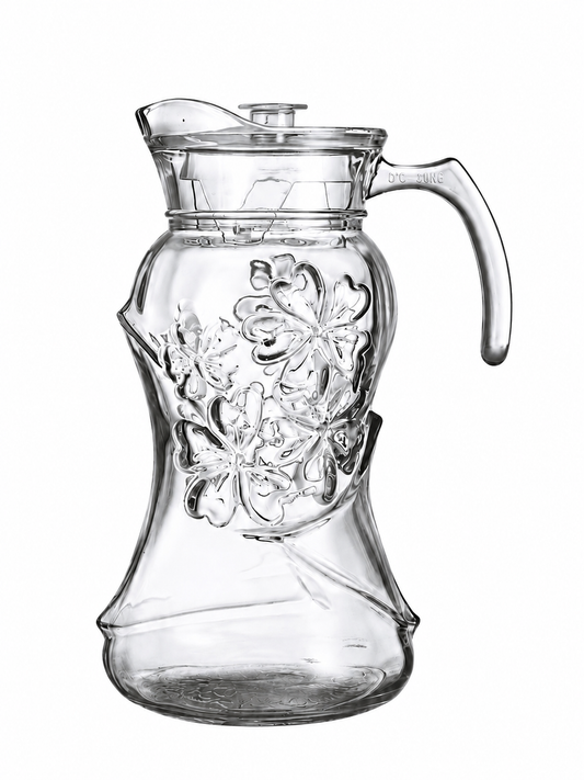 1800ml Glass Cold Water Jug with Lid – Premium Floral Design
