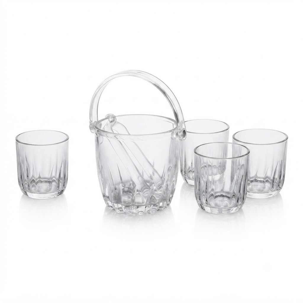 5 Piece Glass Ice Bucket Set – Premium Entertaining Collection