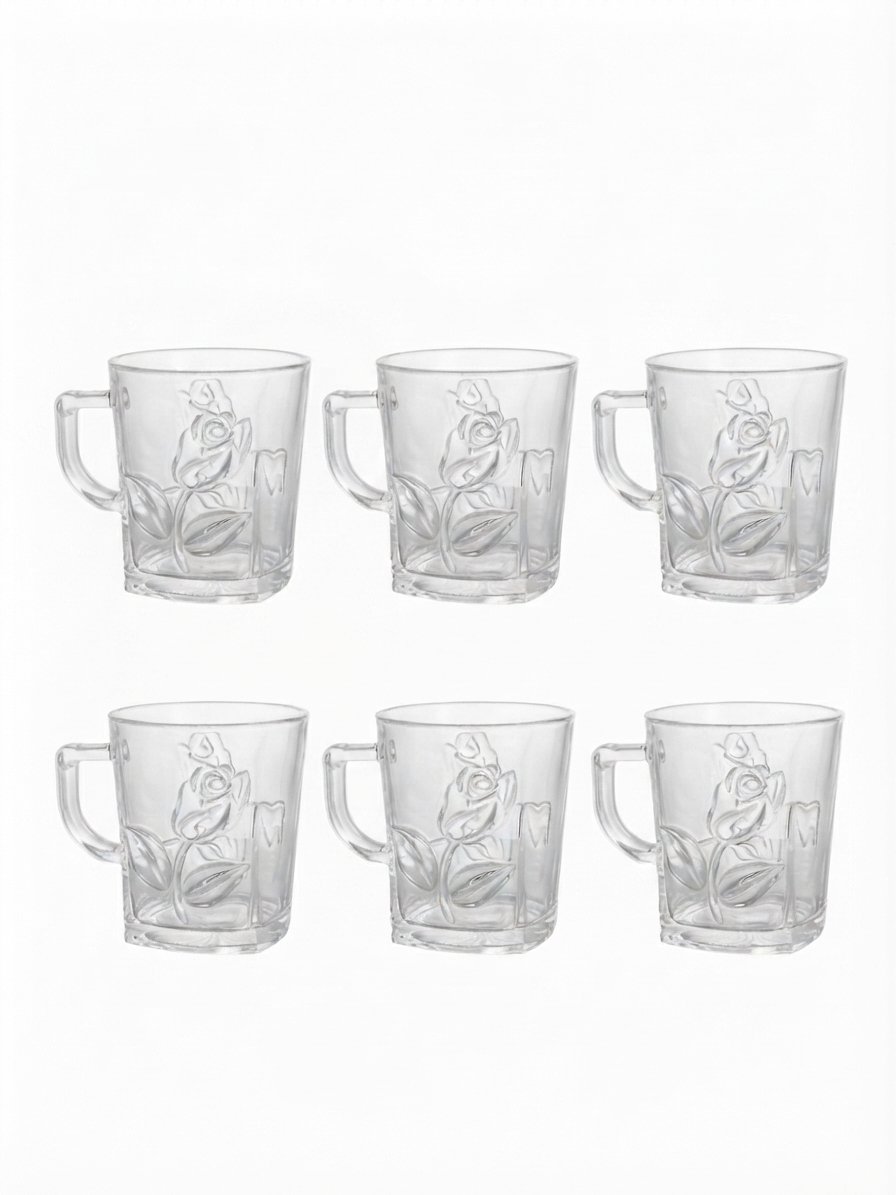 T Glass set of 6 rose pattern ￼