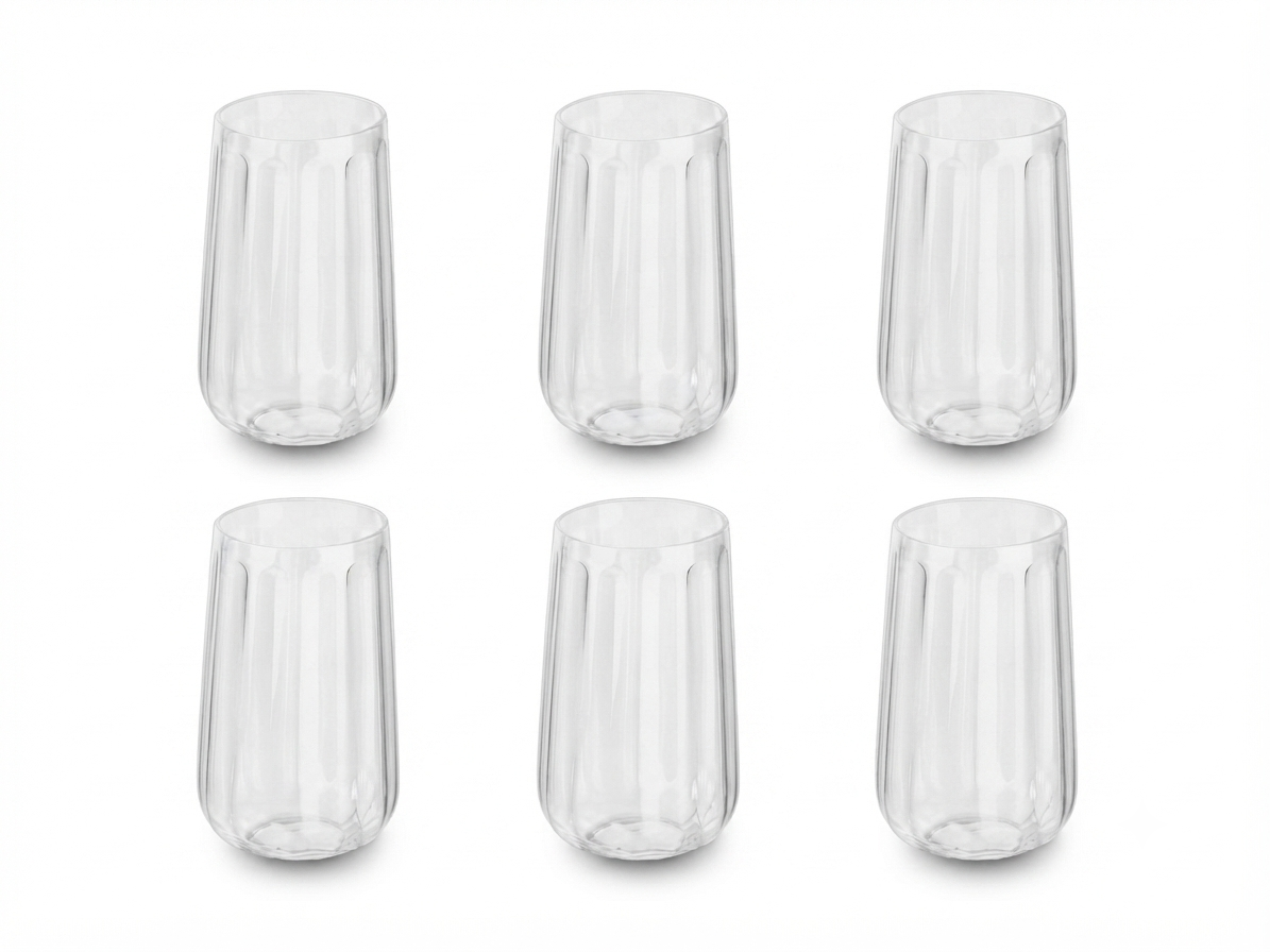 6 Piece Ribbed Glass Tumbler Set – 575ml Premium Drinking Glasses