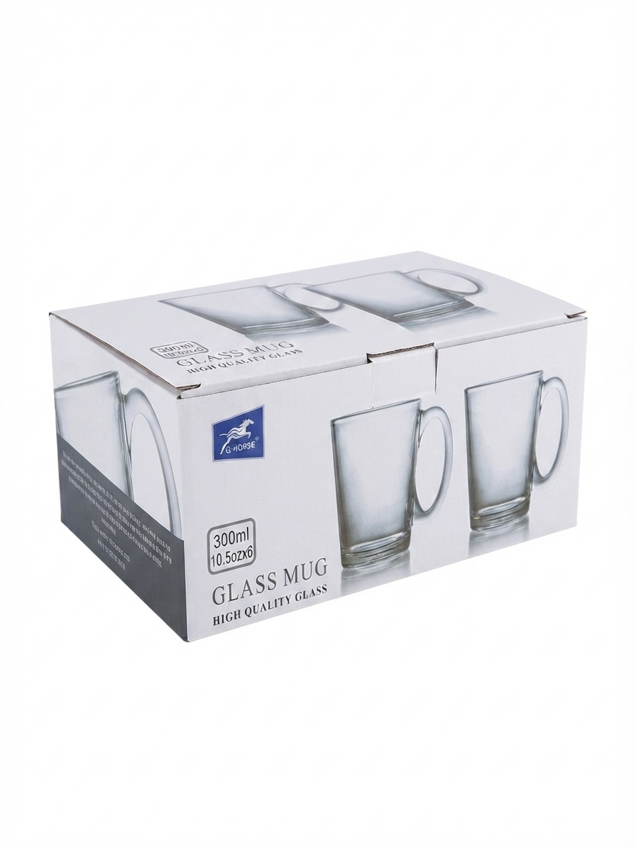 6 Piece Glass Mug Set – 300ml Glass Coffee & Tea Cups