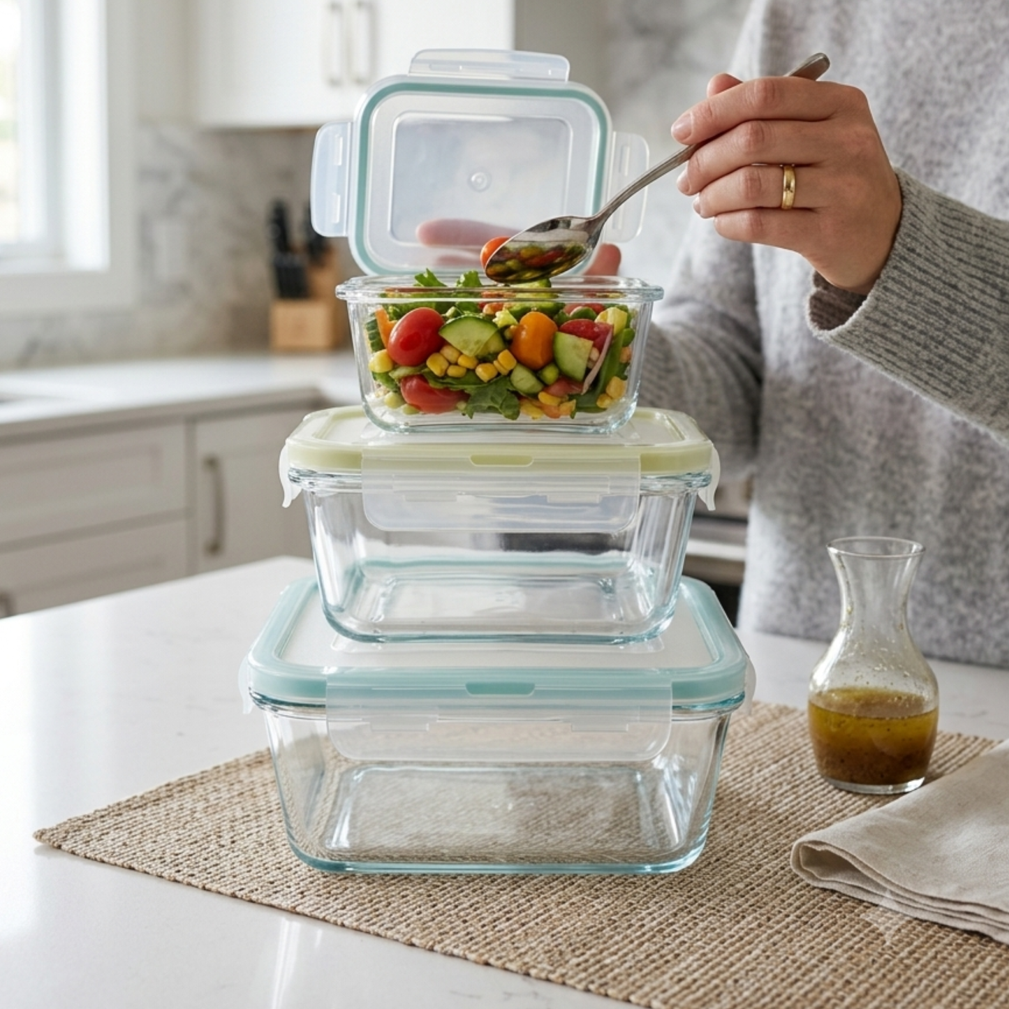 Borosilicate Glass Food Storage Bowl Set – 3 Piece Airtight Container Set