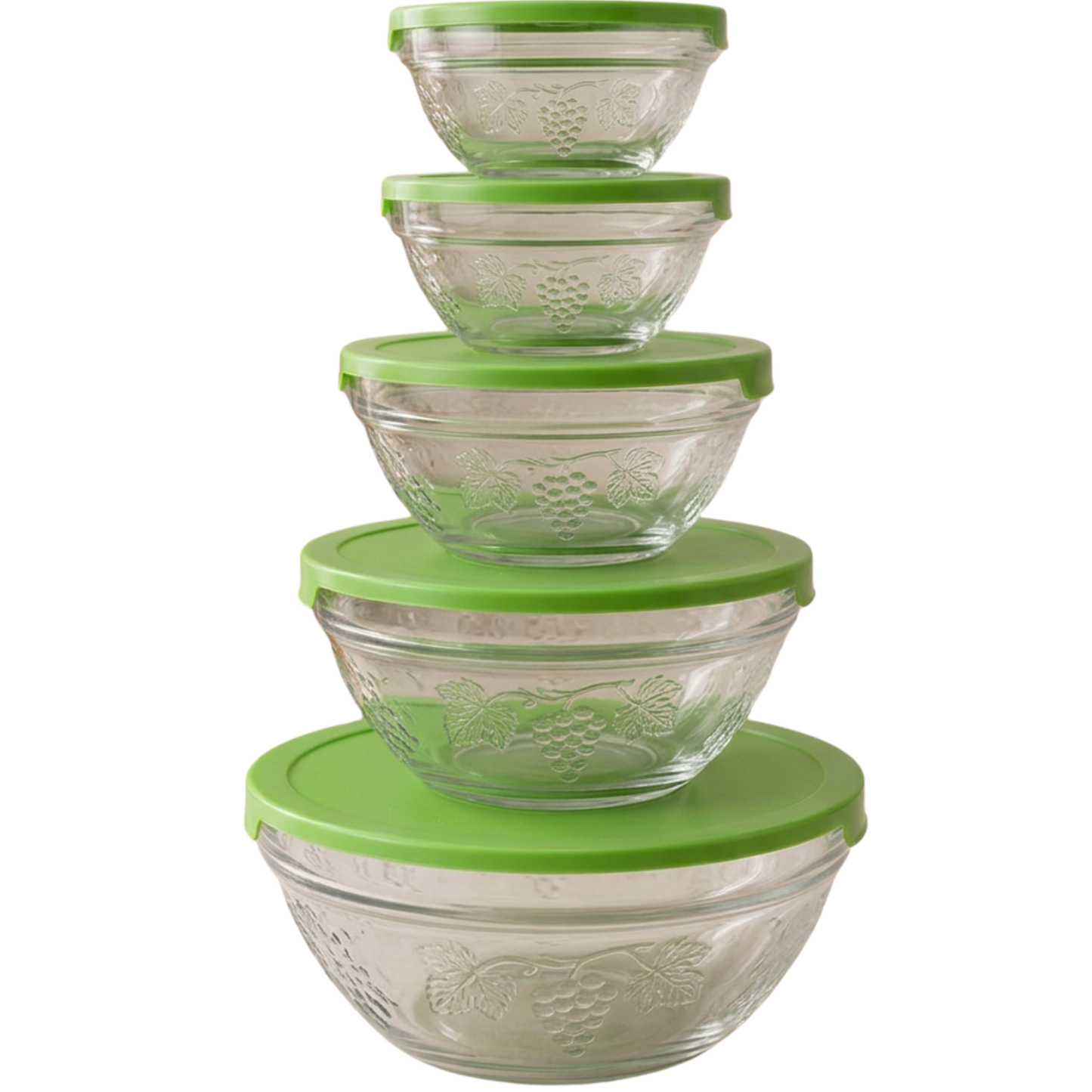 5 Piece Glass Bowl Set with Lids – Food Storage & Serving Set