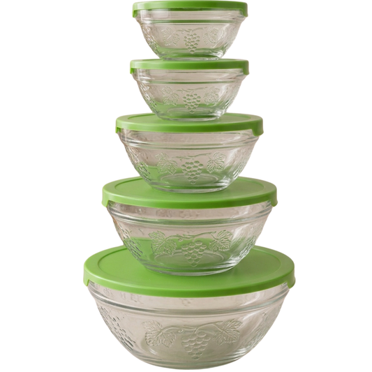 5 Piece Glass Bowl Set with Lids – Food Storage & Serving Set