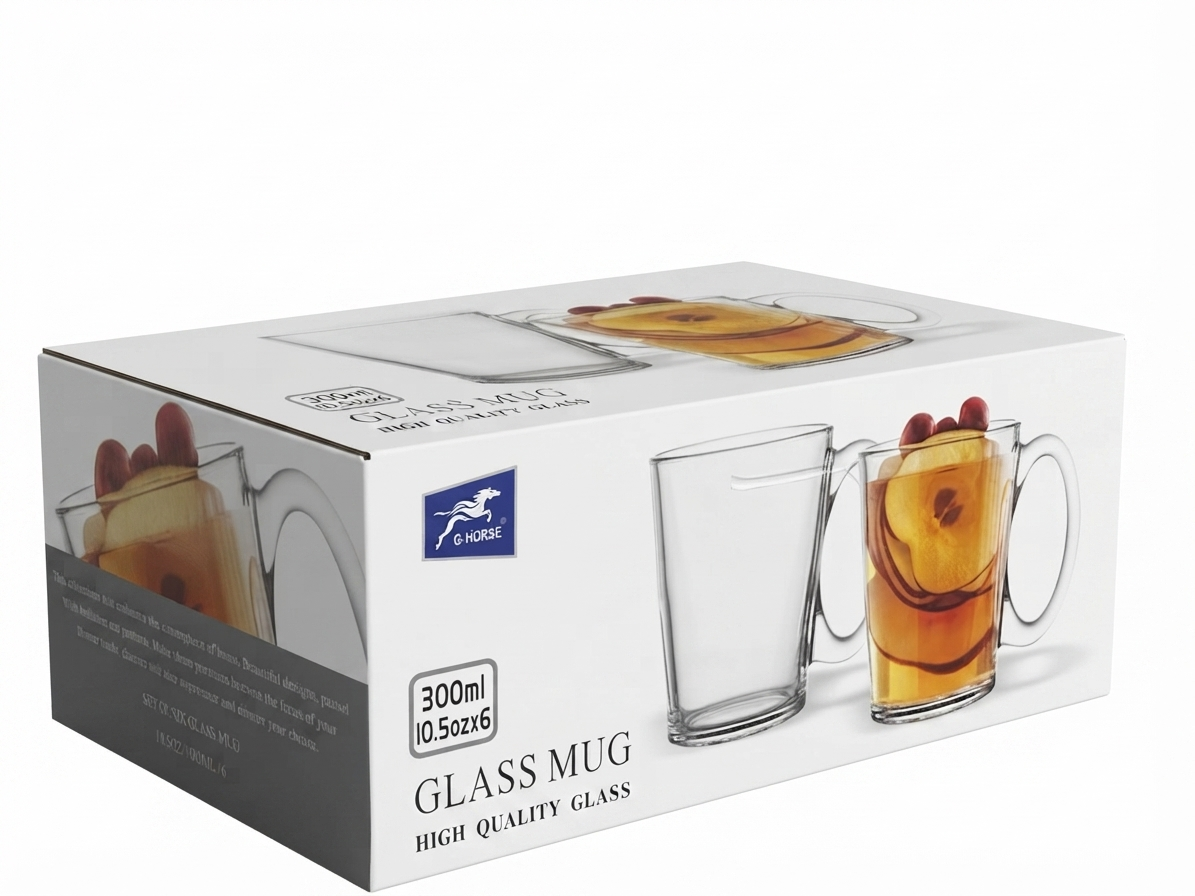 6 Piece Glass Mug Set – 300ml Clear Glass Coffee & Tea Cups