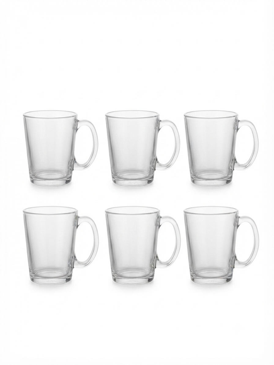 6 Piece Glass Mug Set – 300ml Clear Glass Coffee & Tea Cups