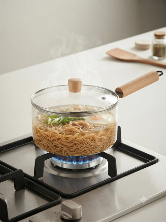 2.5 L Clear Borosilicate Glass Saucepan with Lid & Wooden Handle, 20cm