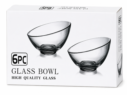 6 Piece Glass Bowl Set – Premium Clear Glass Serving Bowls