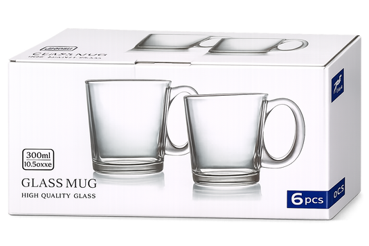 6 Piece Glass Mug Set – 300ml Clear Glass Coffee &amp; Tea Cups