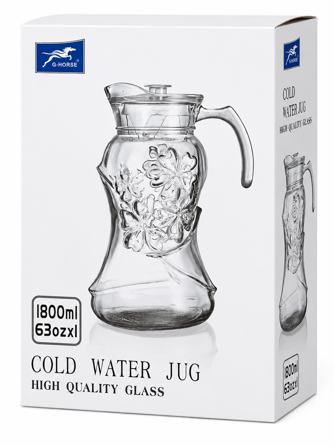 1800ml Glass Cold Water Jug with Lid – Premium Floral Design