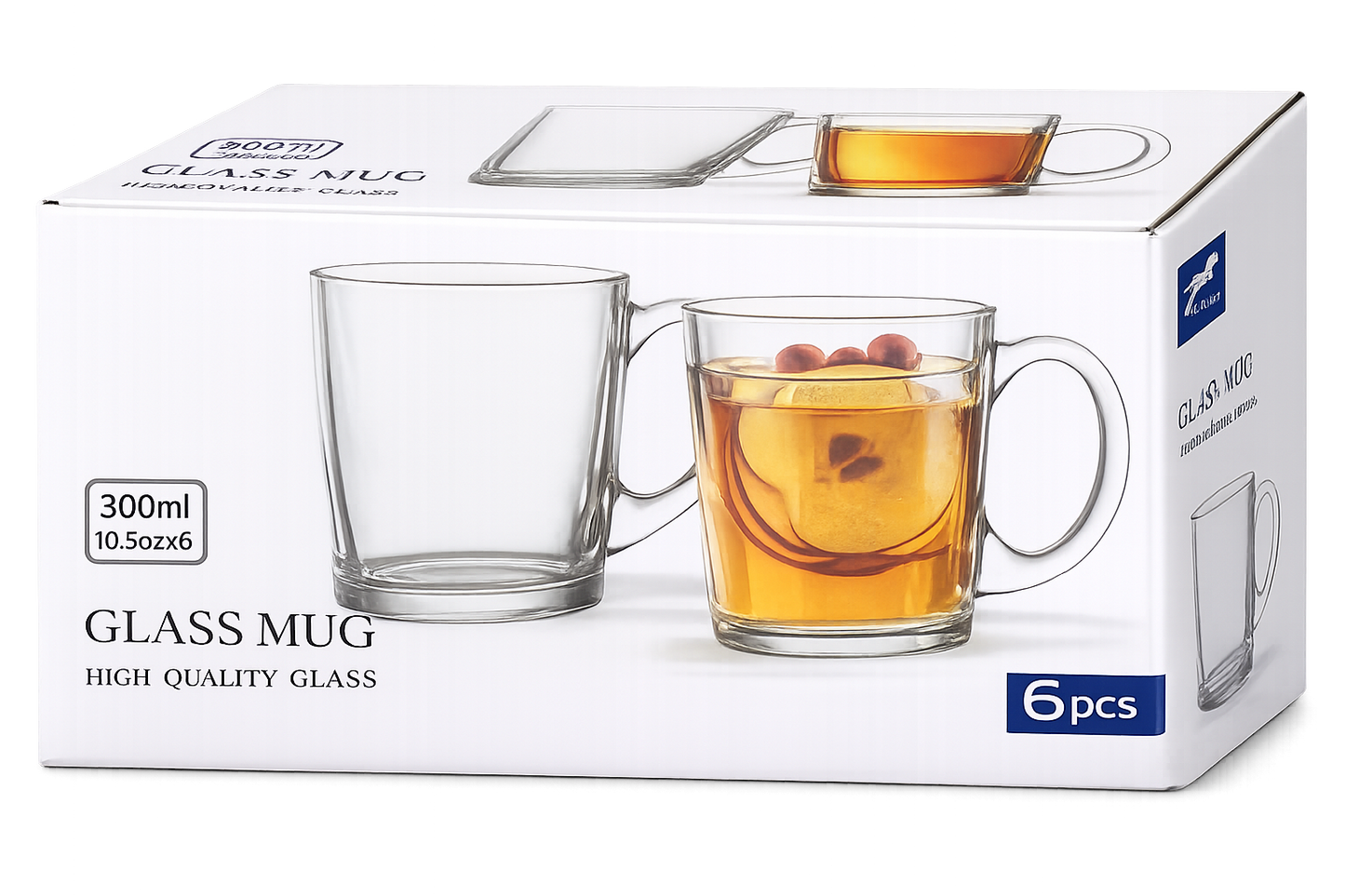 6 Piece Glass Mug Set – 300ml Clear Glass Coffee & Tea Cups