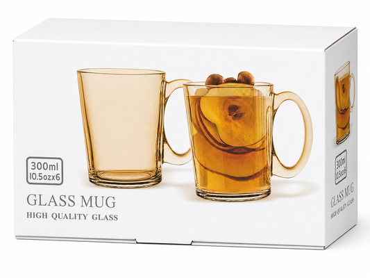 6 Piece Amber Glass Mug Set – 300ml Premium Tea & Coffee Cups