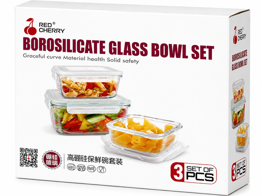 Borosilicate Glass Food Storage Bowl Set – 3 Piece Airtight Container Set
