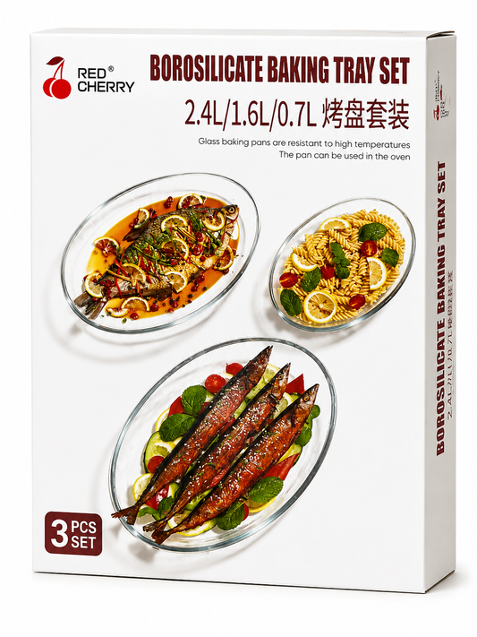 Borosilicate Glass Baking Tray Set – 3 Piece Oven Dish Set (2.4L / 1.6L / 0.7L)