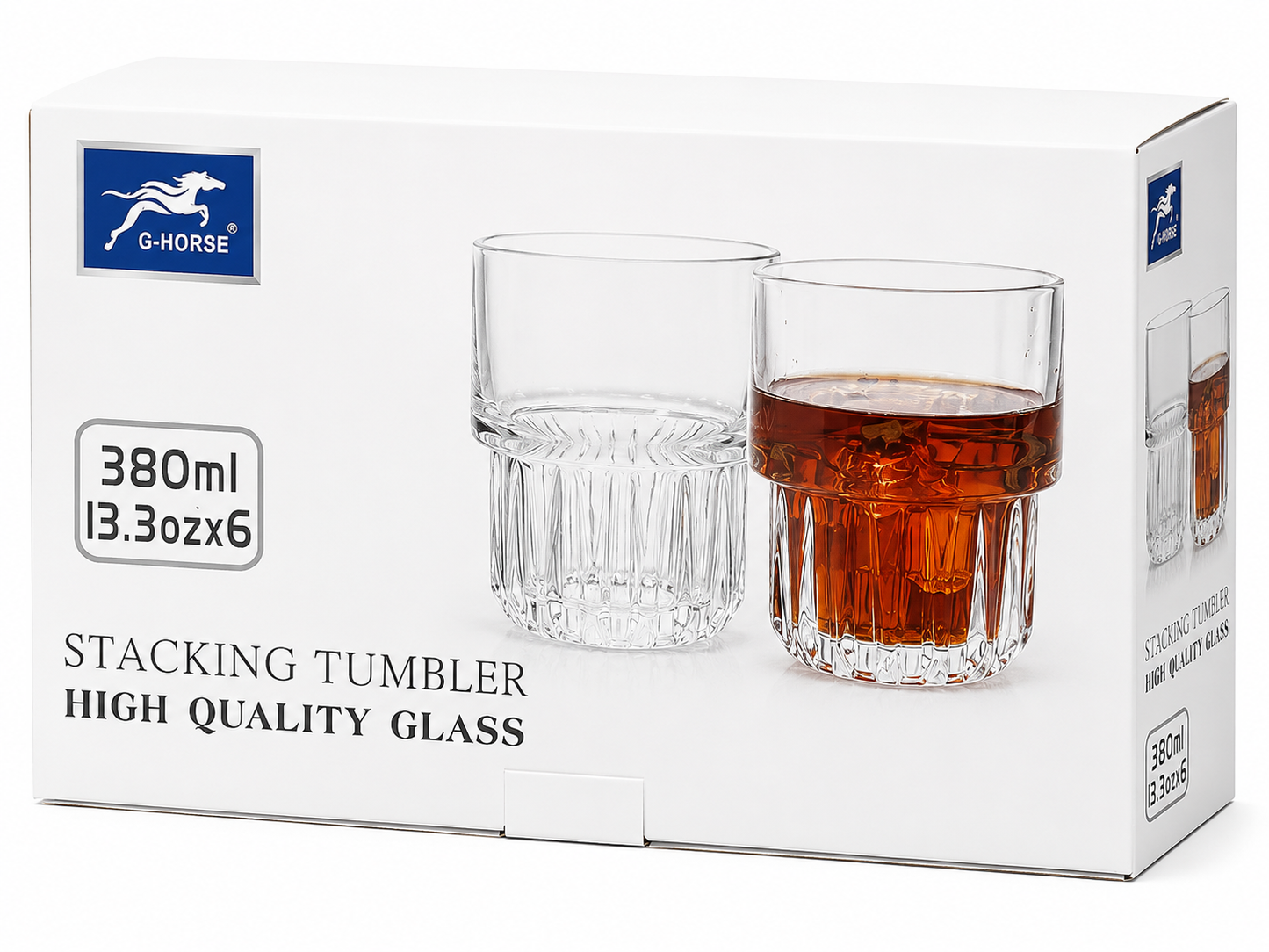 6 Piece Stacking Glass Tumbler Set – 380ml Premium Drinking Glasses