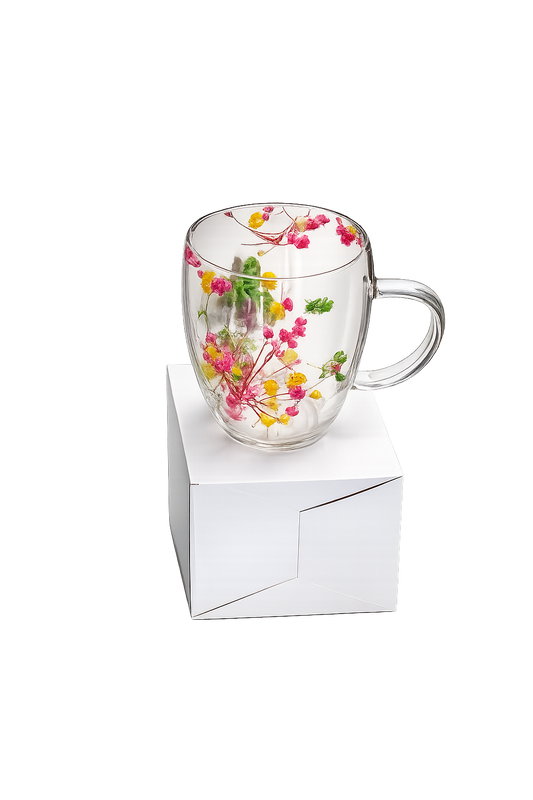 Floral Double-Wall Glass Mug