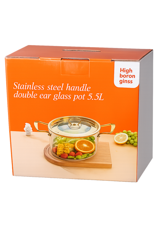 5.5L High Borosilicate Glass Cooking Pot with Stainless Steel Handles