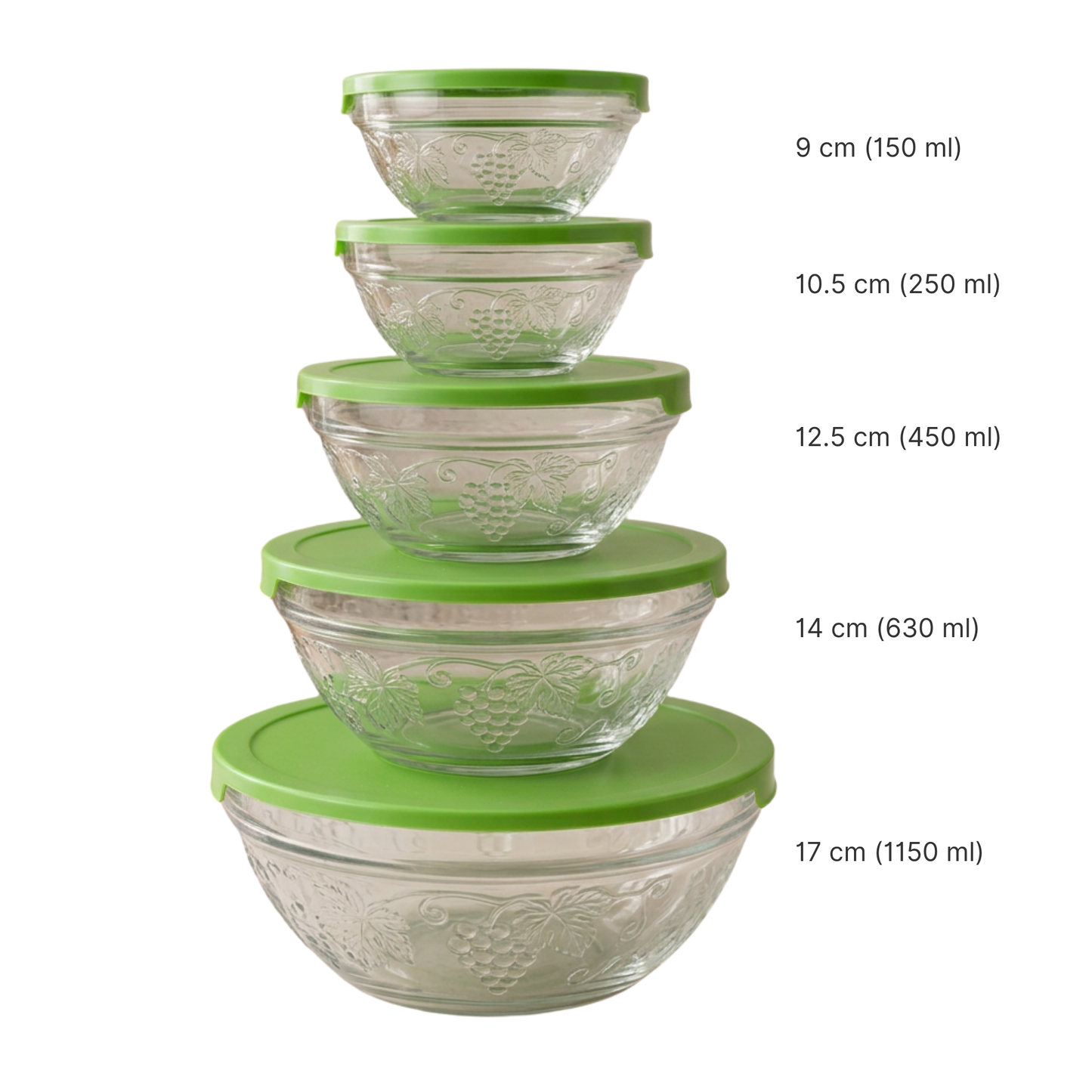 5 Piece Glass Bowl Set with Lids – Food Storage & Serving Set