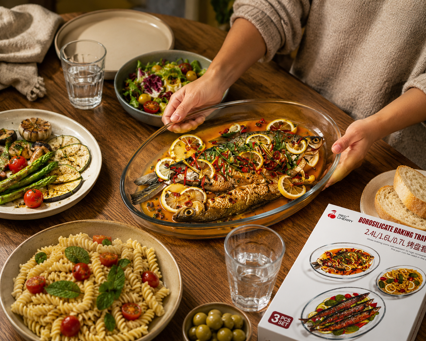 Borosilicate Glass Baking Tray Set – 3 Piece Oven Dish Set (2.4L / 1.6L / 0.7L)