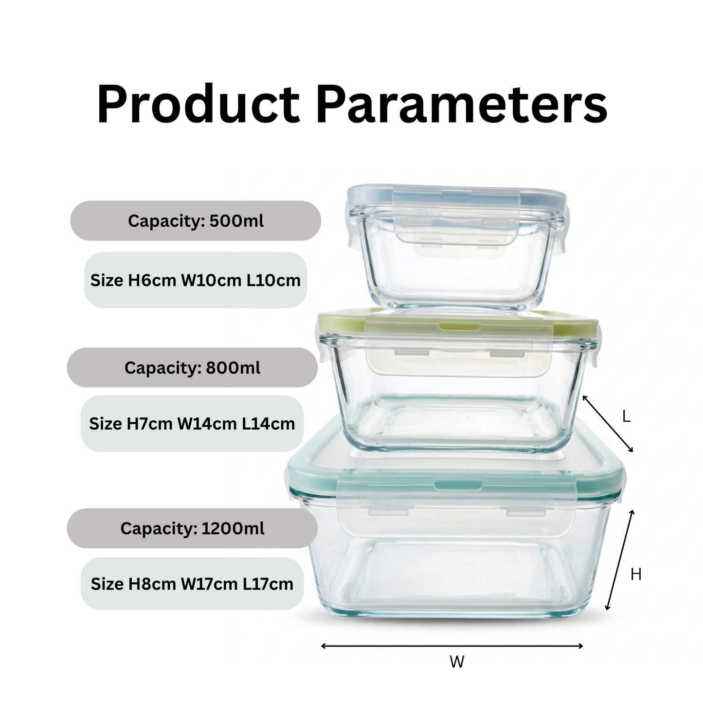 Borosilicate Glass Food Storage Bowl Set – 3 Piece Airtight Container Set
