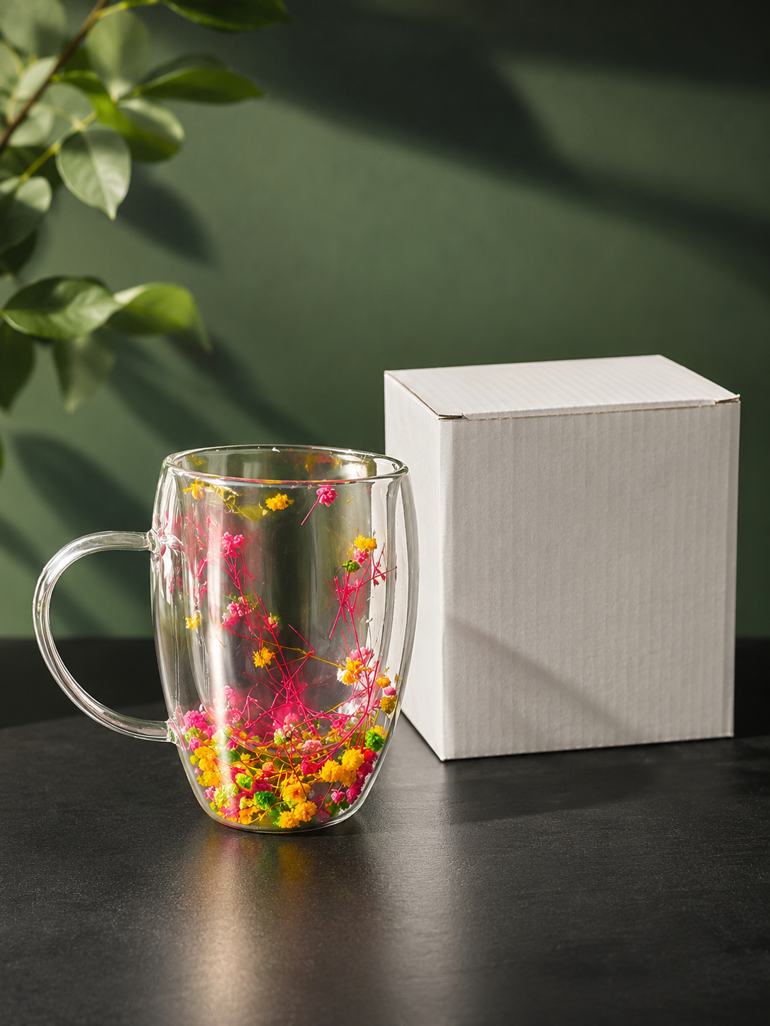 Floral Double-Wall Glass Mug