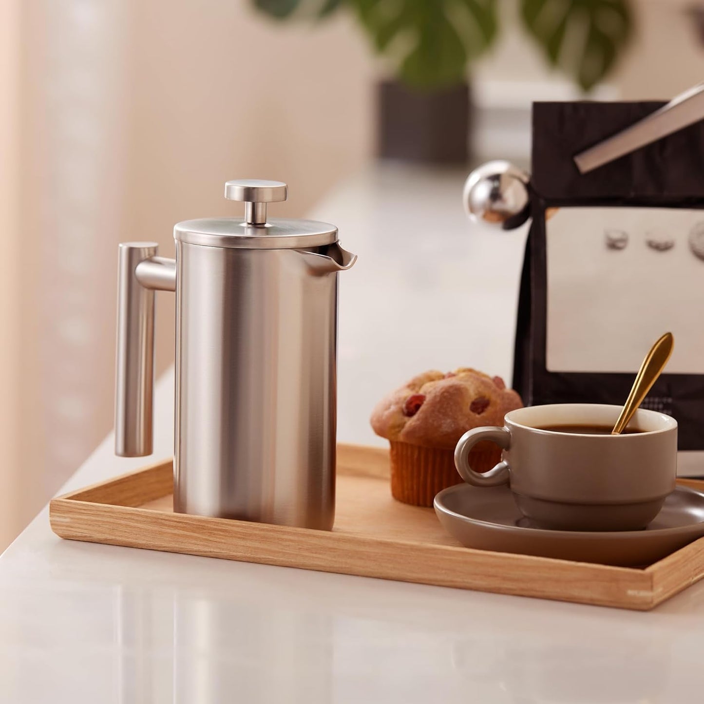 Stainless Steel 350ml Double Walled French Press Dishwasher Safe Filter Coffee Maker with Plunger