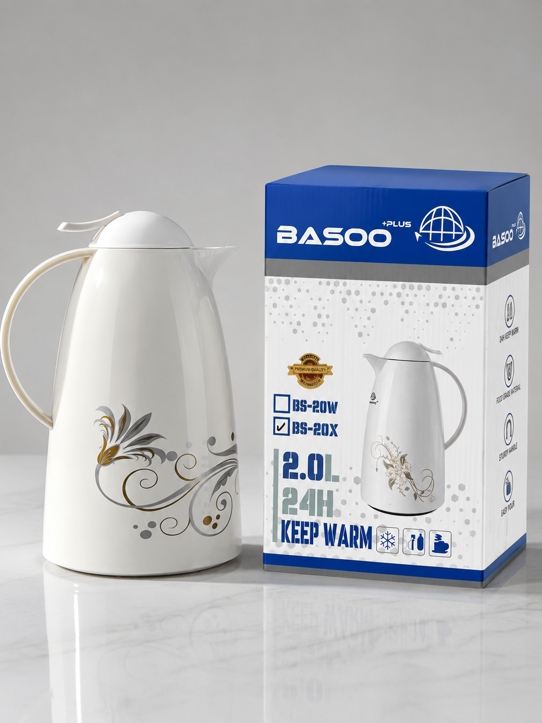 2 Litre Stainless Steel Push Button Vacuum Jug Flask