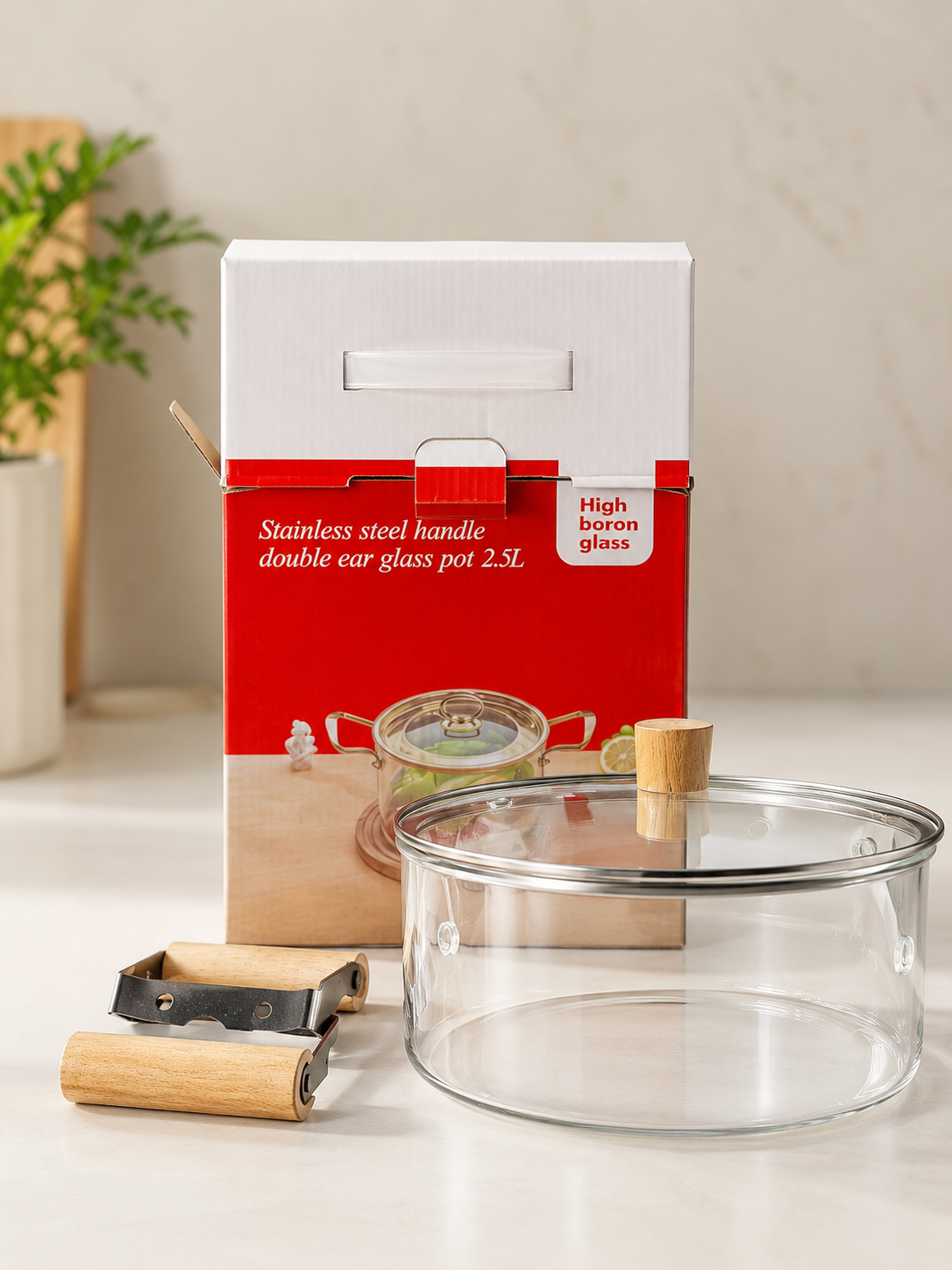 Stainless Steel handle double ear glass pot